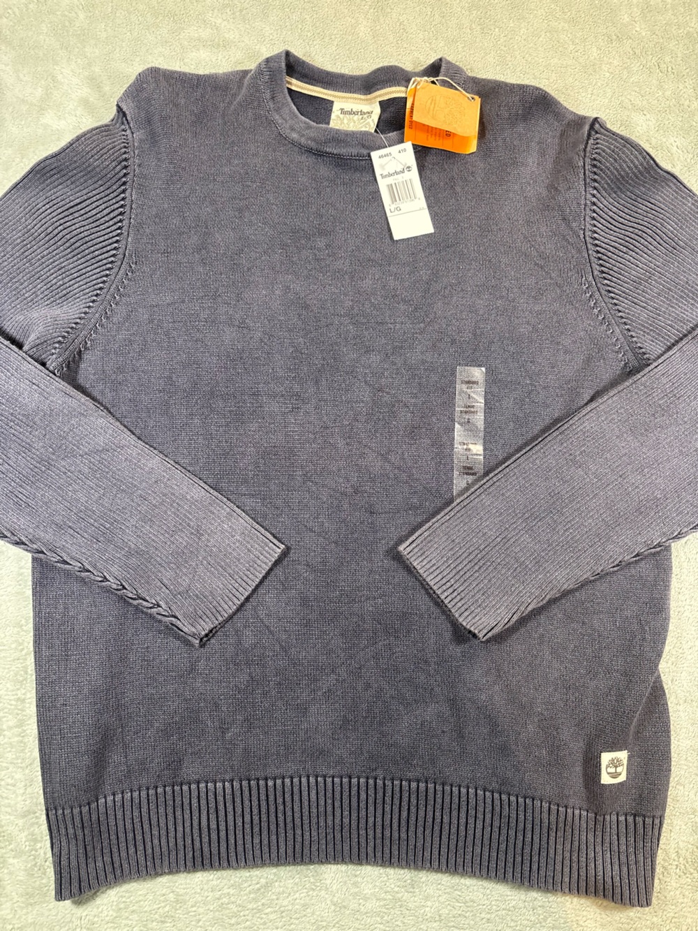 NWT Timberland Men's Textured Knit Crewneck Pullover Sweater - Blue/Grey